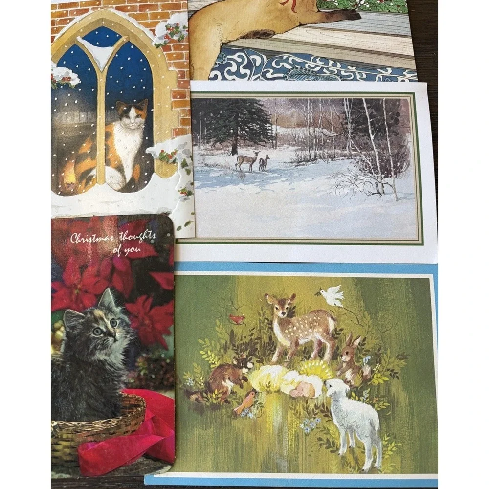 Vintage Animal Christmas Cards Fronts ONLY Scrapbooking Crafts Decoupage 50+